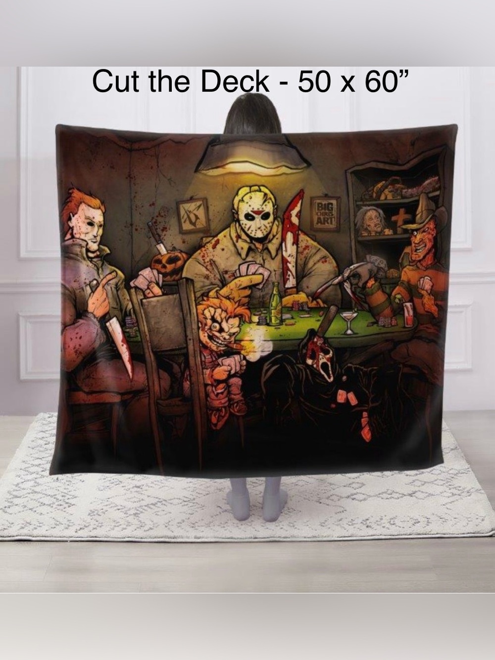 Horror Villains Poker Throw Blanket 50x60 Freddy Jason Chucky NWT
